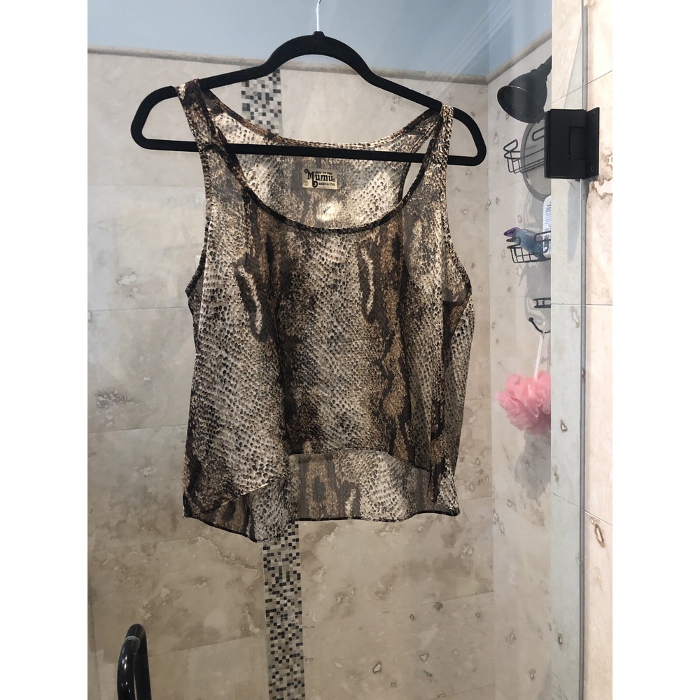 Show Me Your Mumu Womens Sheer Animal Print Tank Top S Small Crop Brown